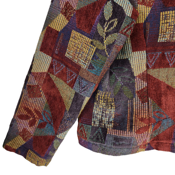 Coldwater Creek Blazer Jacket M Women Tapestry Fall Orange Blue Purple Leaf USA - Picture 5 of 11